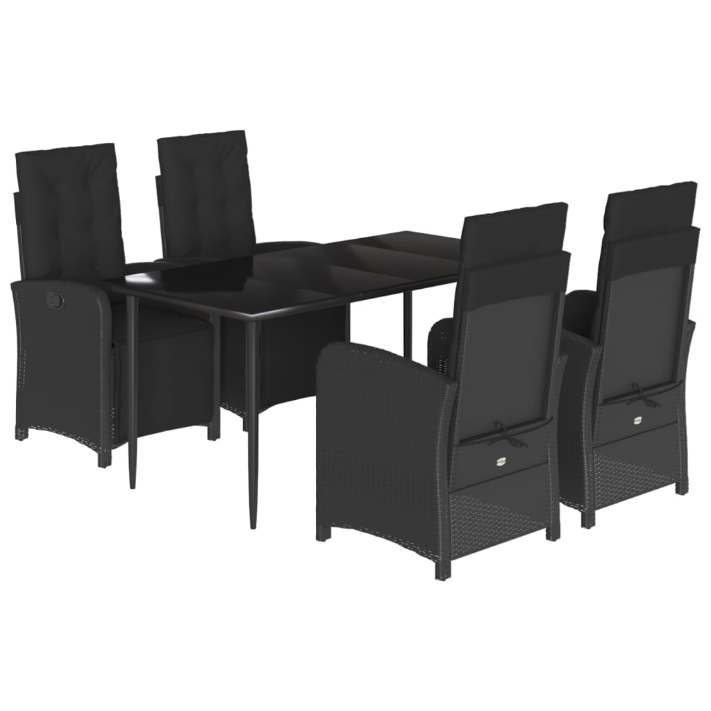 5-tlg. Garten-Essgruppe mit Kissen Schwarz Poly Rattan