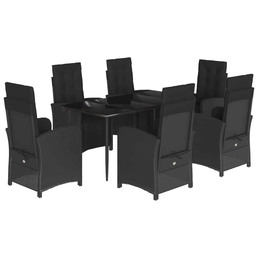 7-tlg. Garten-Essgruppe mit Kissen Schwarz Poly Rattan