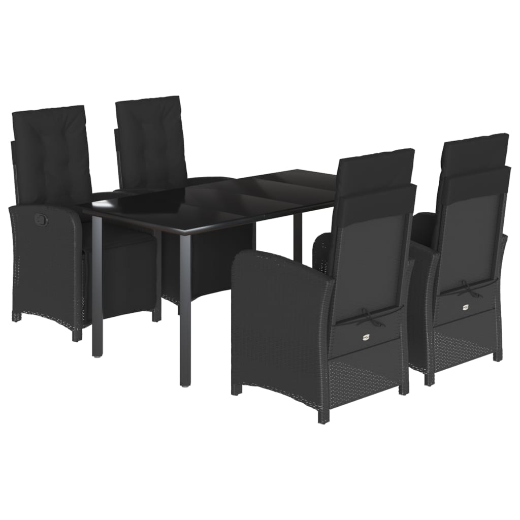 5-tlg. Garten-Essgruppe mit Kissen Schwarz Poly Rattan
