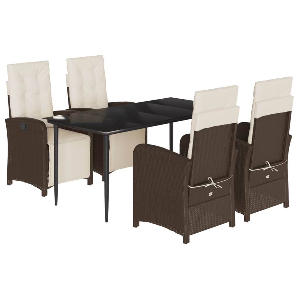 5-tlg. Garten-Essgruppe mit Kissen Braun Poly Rattan
