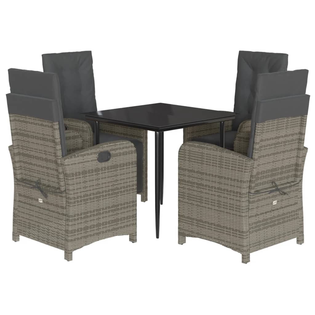 5-tlg. Garten-Essgruppe mit Kissen Grau Poly Rattan
