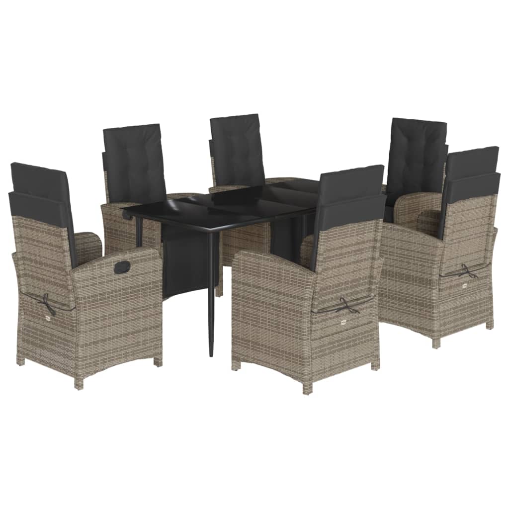 7-tlg. Garten-Essgruppe mit Kissen Grau Poly Rattan