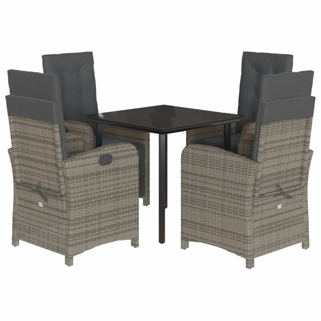 5-tlg. Garten-Essgruppe mit Kissen Grau Poly Rattan