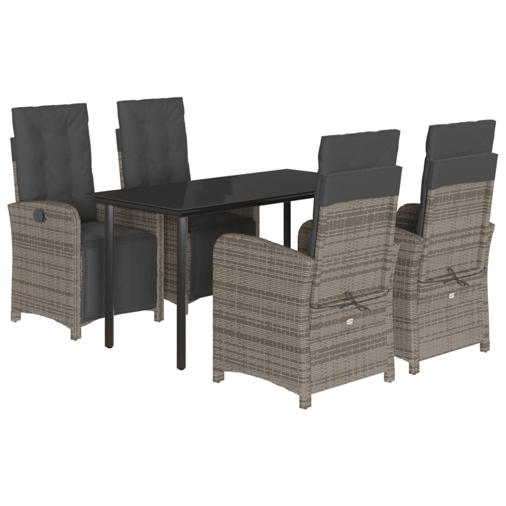 5-tlg. Garten-Essgruppe mit Kissen Grau Poly Rattan