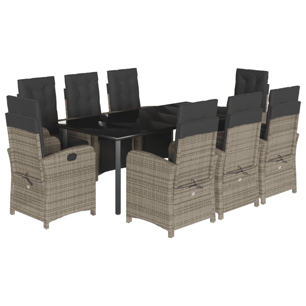 9-tlg. Garten-Essgruppe mit Kissen Grau Poly Rattan