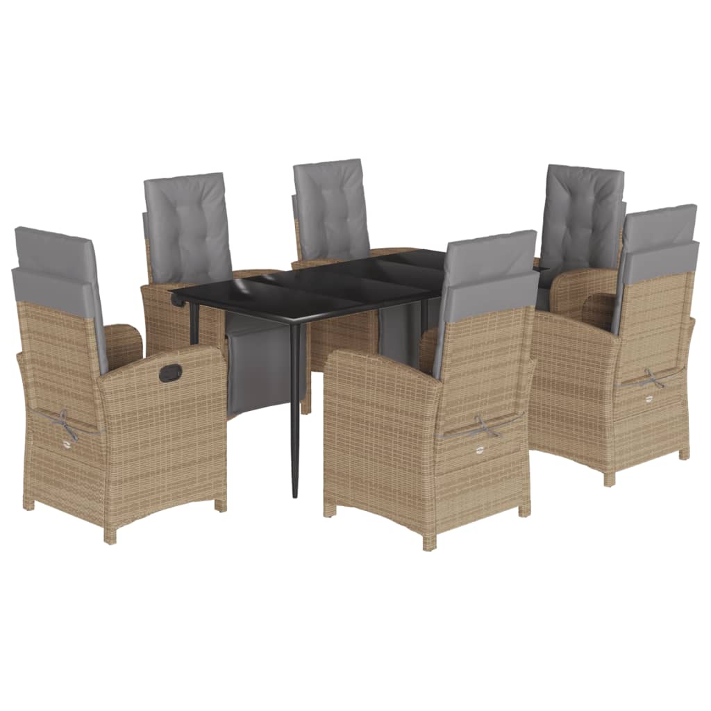 7-tlg. Garten-Essgruppe mit Kissen Beige Poly Rattan