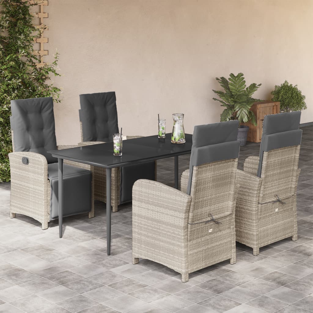 5-tlg. Garten-Essgruppe mit Kissen Hellgrau Poly Rattan