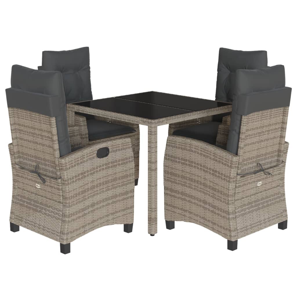 5-tlg. Garten-Essgruppe mit Kissen Grau Poly Rattan