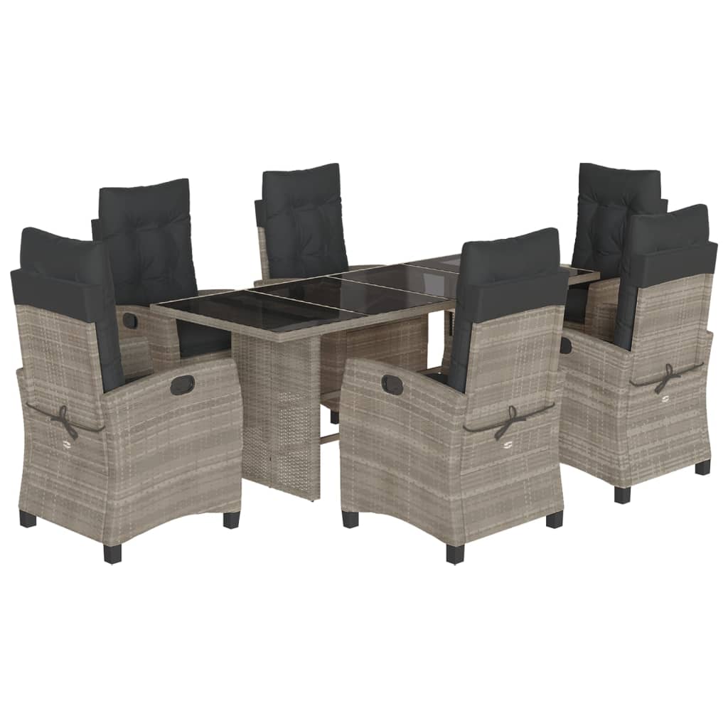 7-tlg. Garten-Essgruppe mit Kissen Hellgrau Poly Rattan