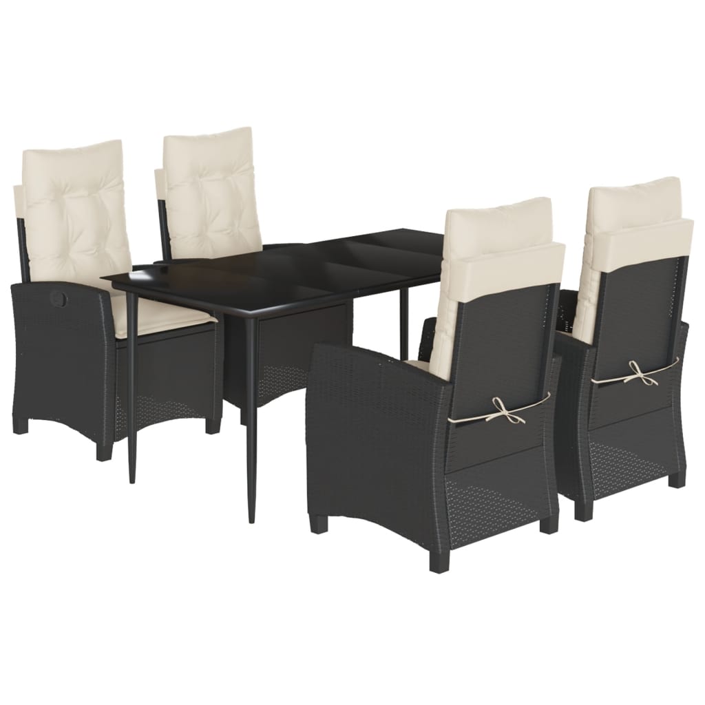 5-tlg. Garten-Essgruppe mit Kissen Schwarz Poly Rattan