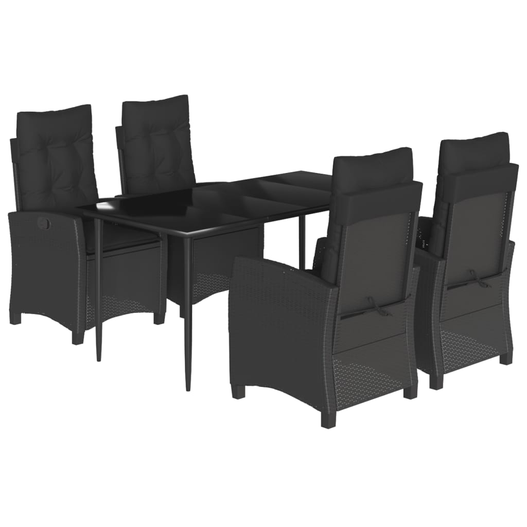 5-tlg. Garten-Essgruppe mit Kissen Schwarz Poly Rattan