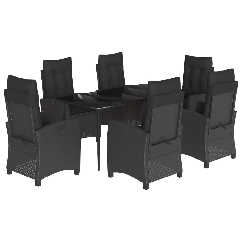 7-tlg. Garten-Essgruppe mit Kissen Schwarz Poly Rattan
