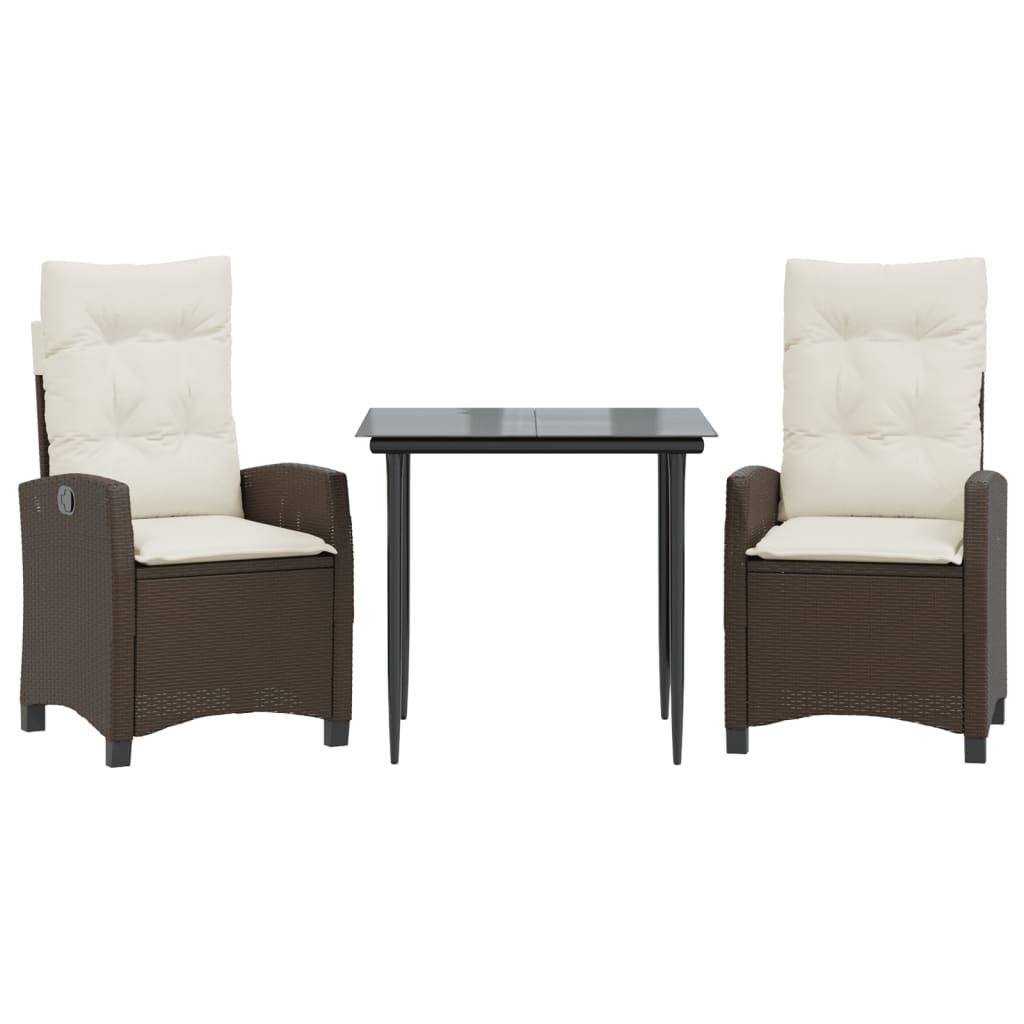 3-tlg. Garten-Essgruppe mit Kissen Braun Poly Rattan