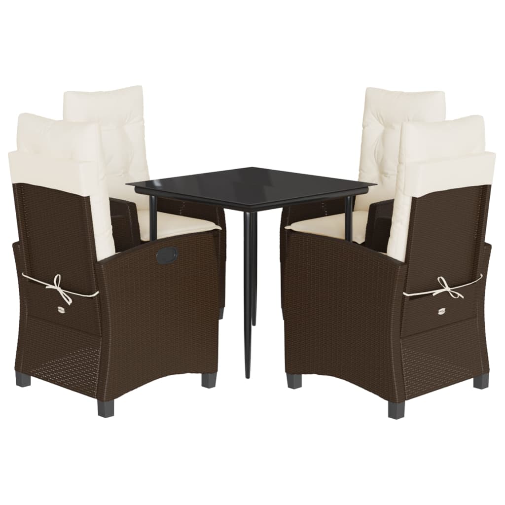 5-tlg. Garten-Essgruppe mit Kissen Braun Poly Rattan