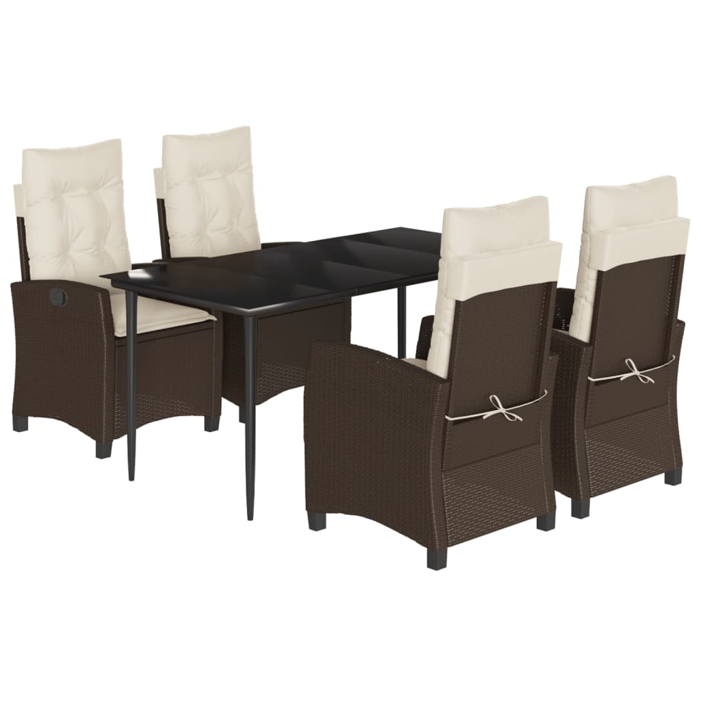 5-tlg. Garten-Essgruppe mit Kissen Braun Poly Rattan