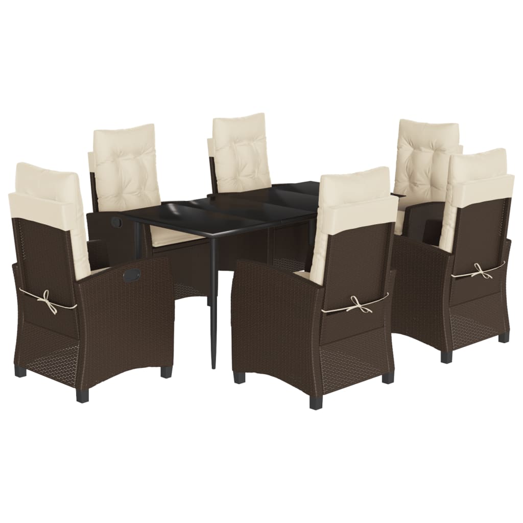7-tlg. Garten-Essgruppe mit Kissen Braun Poly Rattan