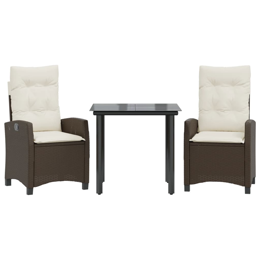 3-tlg. Garten-Essgruppe mit Kissen Braun Poly Rattan