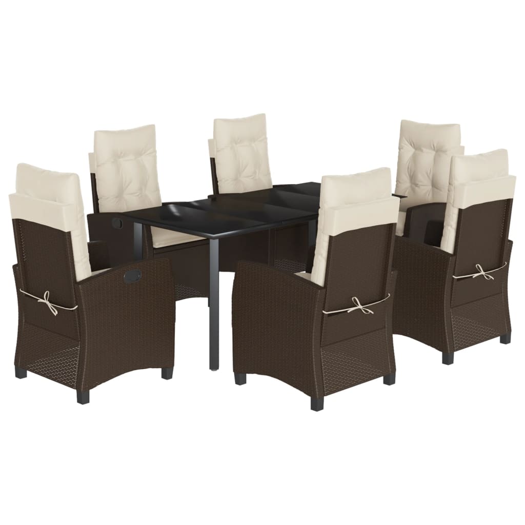 7-tlg. Garten-Essgruppe mit Kissen Braun Poly Rattan