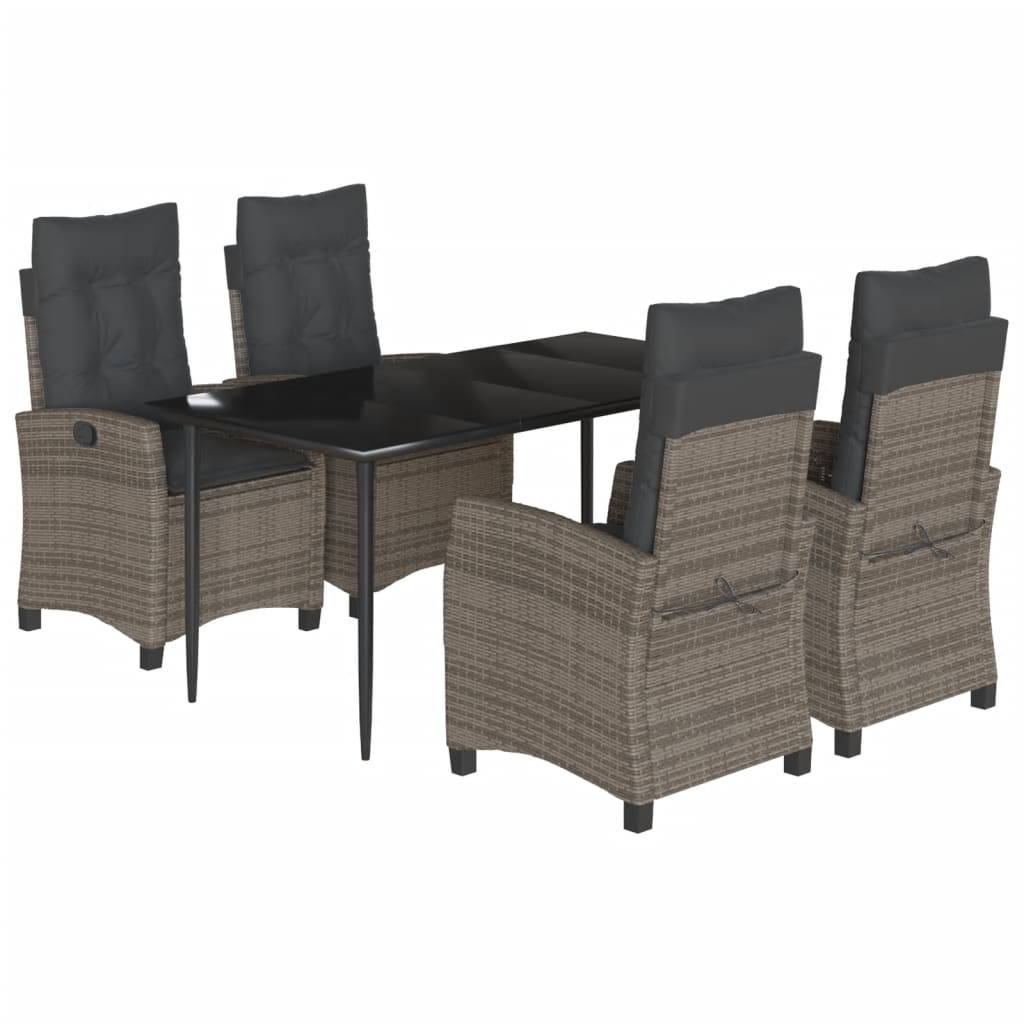5-tlg. Garten-Essgruppe mit Kissen Grau Poly Rattan