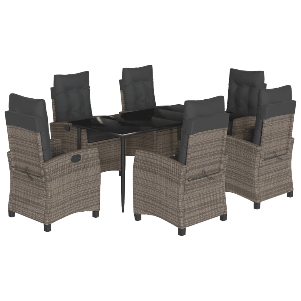 7-tlg. Garten-Essgruppe mit Kissen Grau Poly Rattan