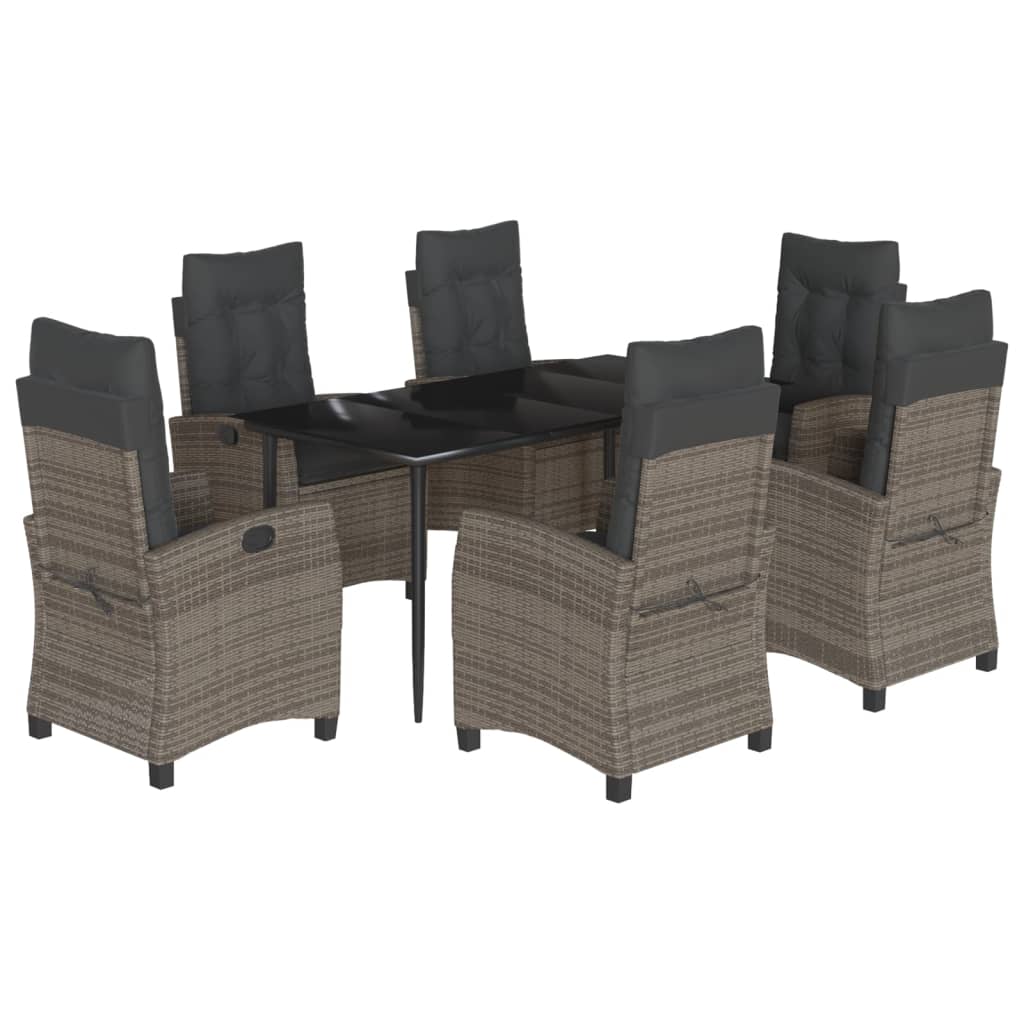 7-tlg. Garten-Essgruppe mit Kissen Grau Poly Rattan