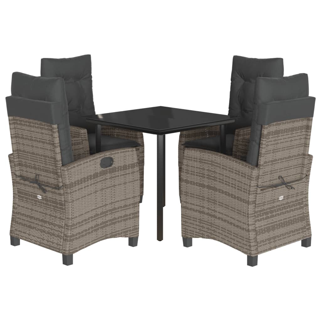 5-tlg. Garten-Essgruppe mit Kissen Grau Poly Rattan