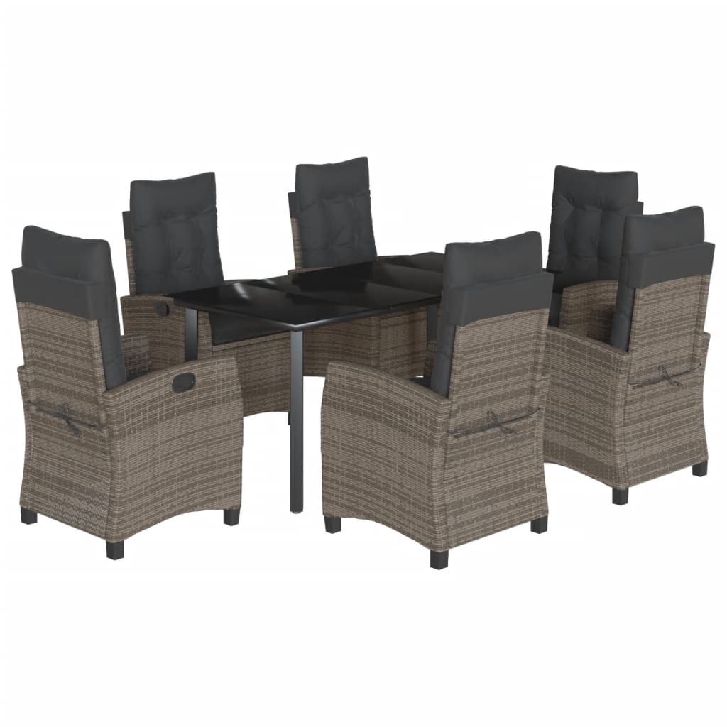 7-tlg. Garten-Essgruppe mit Kissen Grau Poly Rattan