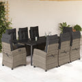9-tlg. Garten-Essgruppe mit Kissen Grau Poly Rattan
