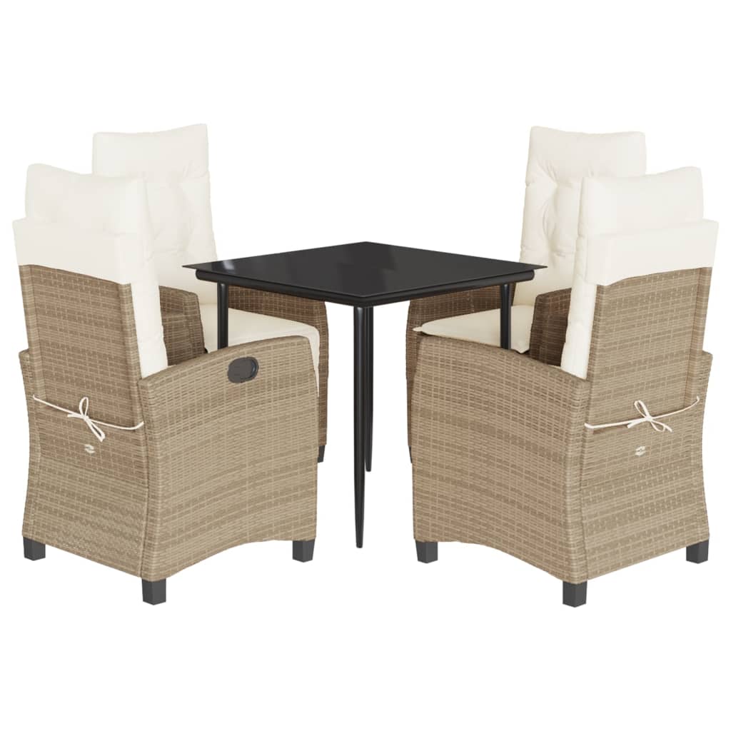 5-tlg. Garten-Essgruppe mit Kissen Beige Poly Rattan