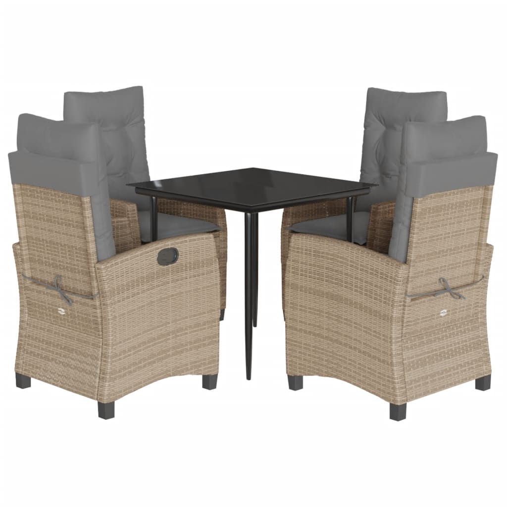 5-tlg. Garten-Essgruppe mit Kissen Beigemischung Poly Rattan