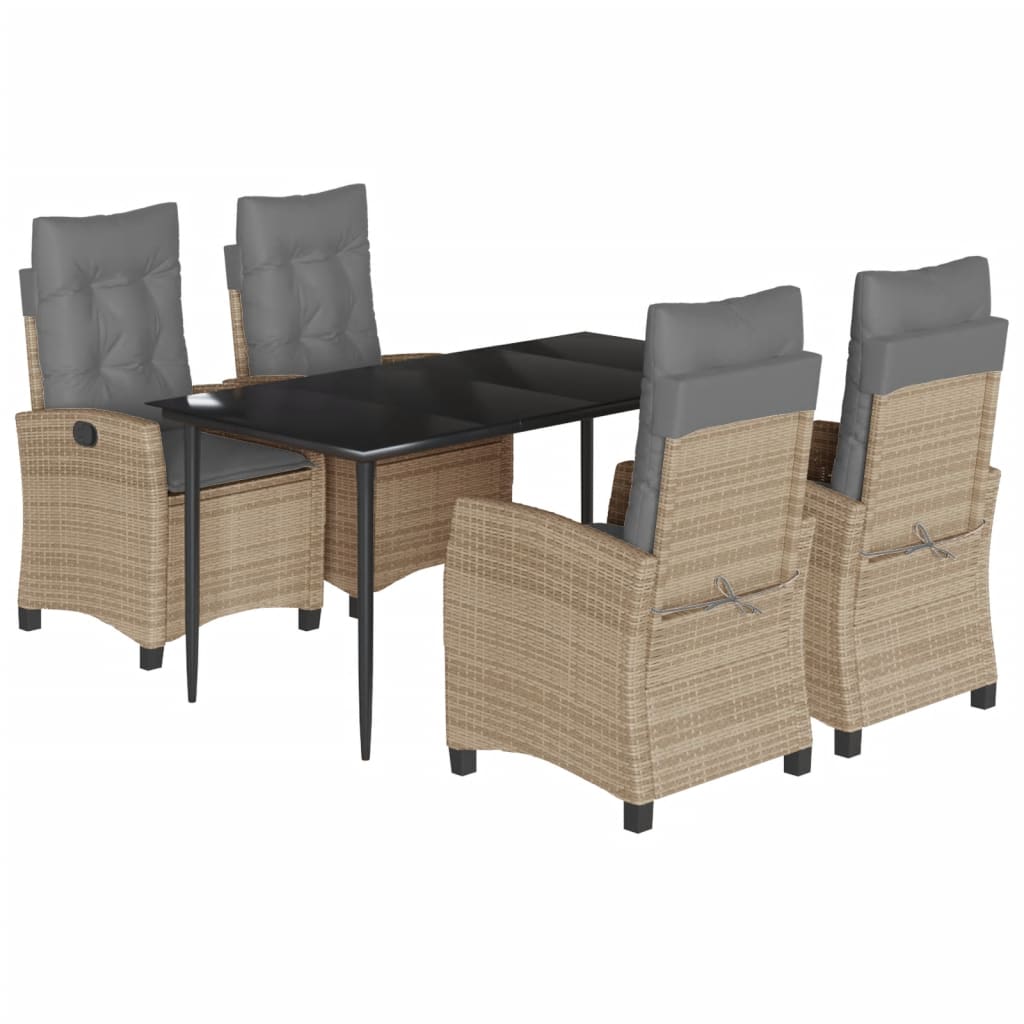 5-tlg. Garten-Essgruppe mit Kissen Beigemischung Poly Rattan