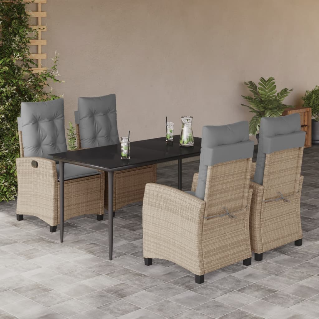 5-tlg. Garten-Essgruppe mit Kissen Beigemischung Poly Rattan
