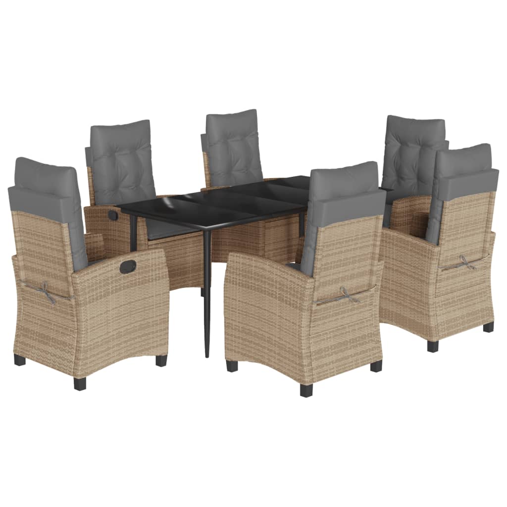 7-tlg. Garten-Essgruppe mit Kissen Beigemischung Poly Rattan