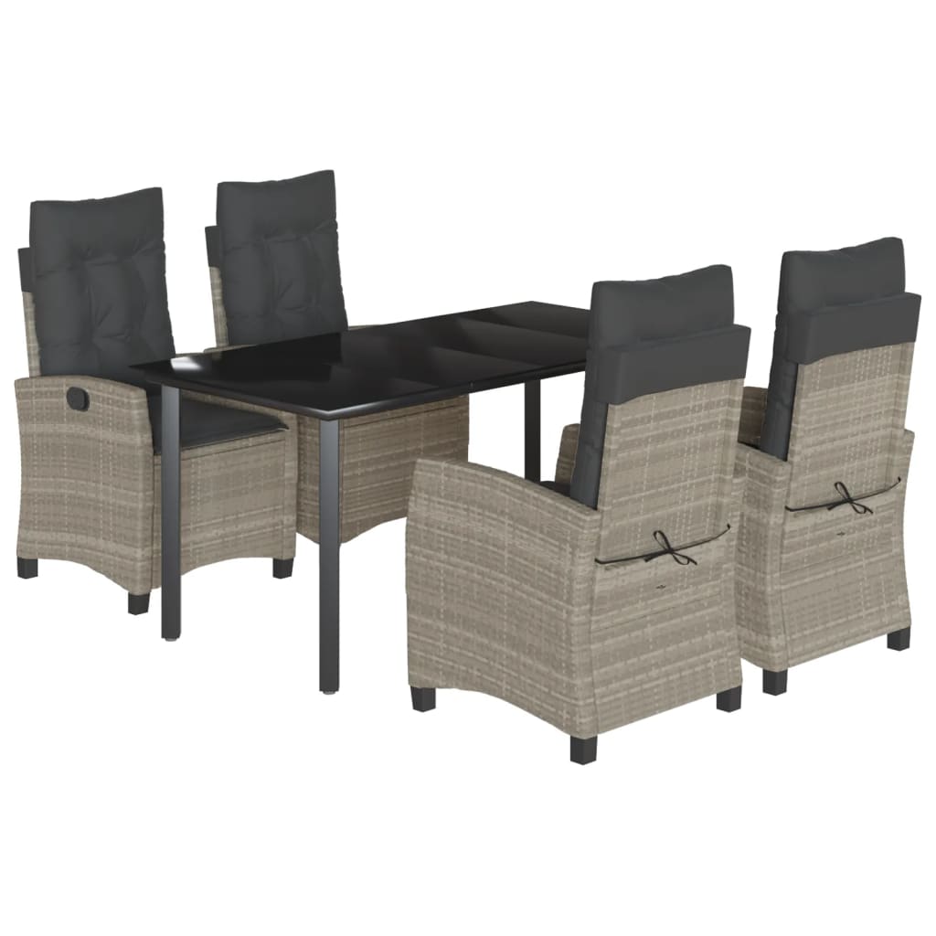 5-tlg. Garten-Essgruppe mit Kissen Hellgrau Poly Rattan