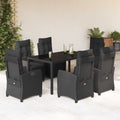 7-tlg. Garten-Essgruppe mit Kissen Schwarz Poly Rattan