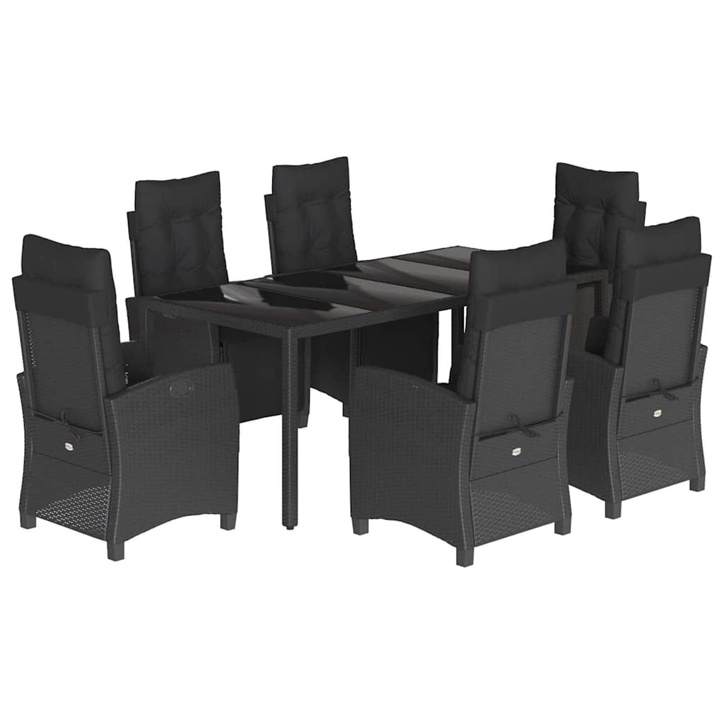 7-tlg. Garten-Essgruppe mit Kissen Schwarz Poly Rattan