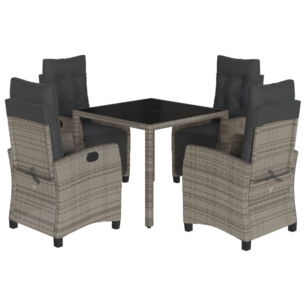 5-tlg. Garten-Essgruppe mit Kissen Grau Poly Rattan
