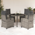 5-tlg. Garten-Essgruppe mit Kissen Grau Poly Rattan