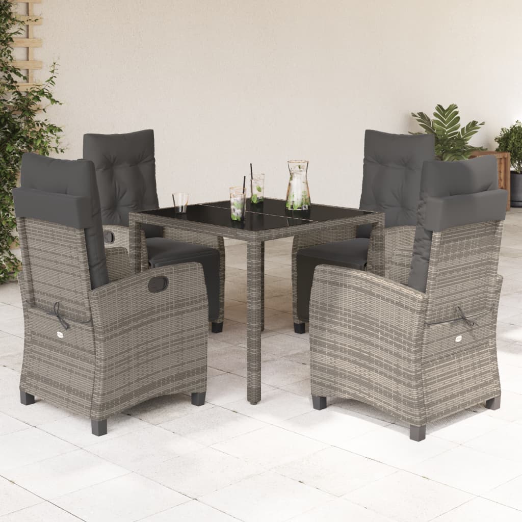 5-tlg. Garten-Essgruppe mit Kissen Grau Poly Rattan