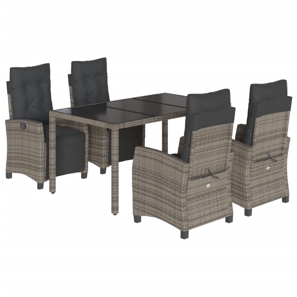 5-tlg. Garten-Essgruppe mit Kissen Grau Poly Rattan
