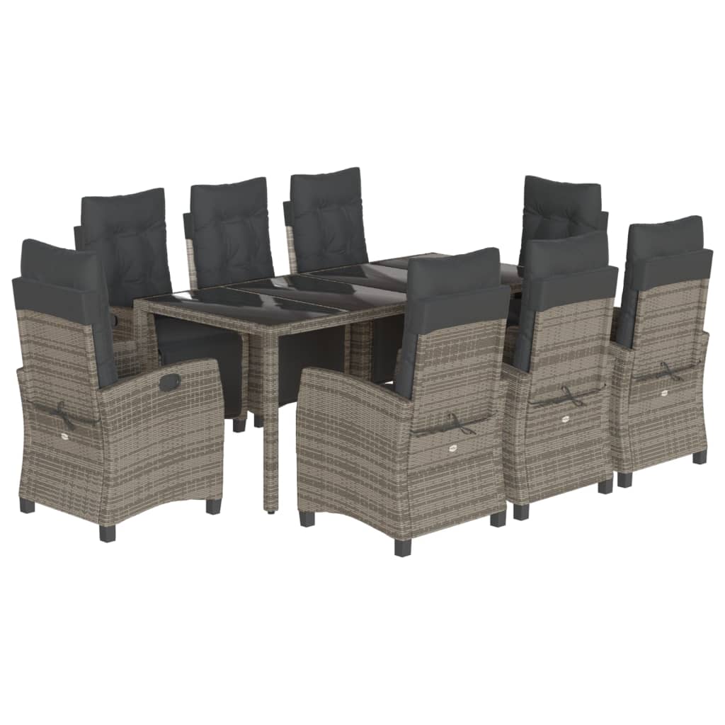 9-tlg. Garten-Essgruppe mit Kissen Grau Poly Rattan