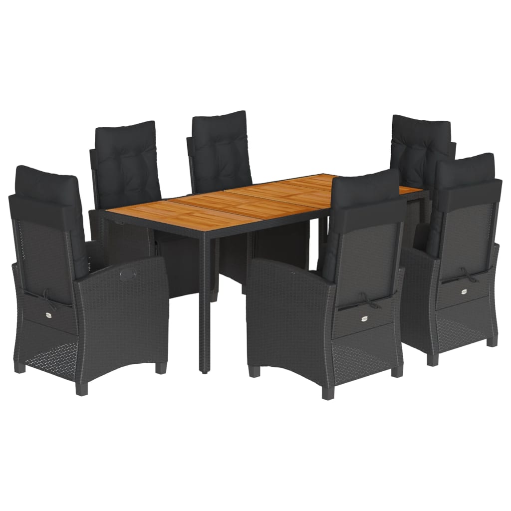 7-tlg. Garten-Essgruppe mit Kissen Schwarz Poly Rattan