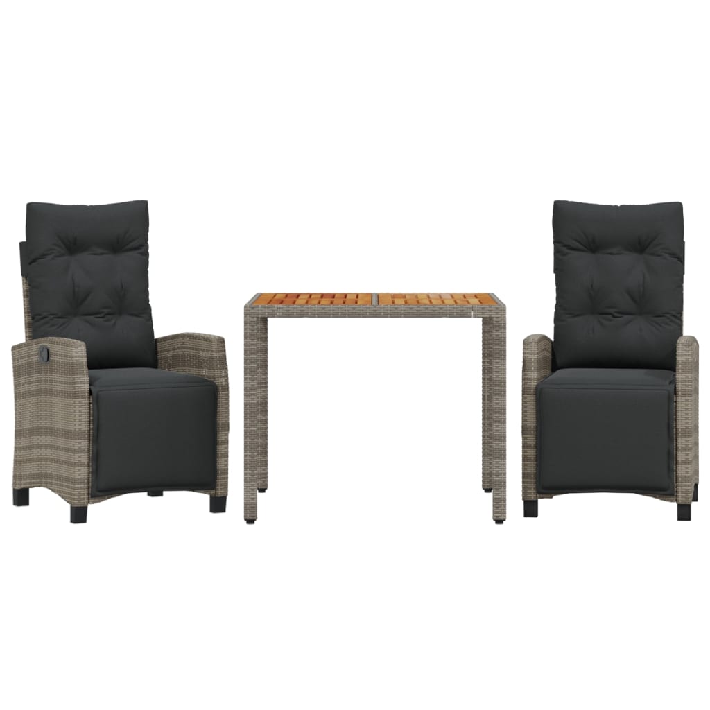 3-tlg. Garten-Essgruppe mit Kissen Grau Poly Rattan