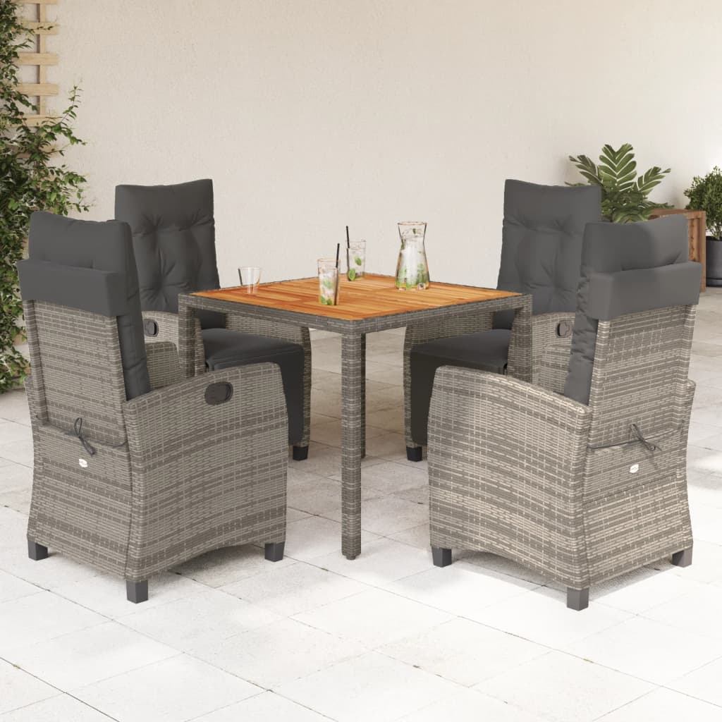 5-tlg. Garten-Essgruppe mit Kissen Grau Poly Rattan