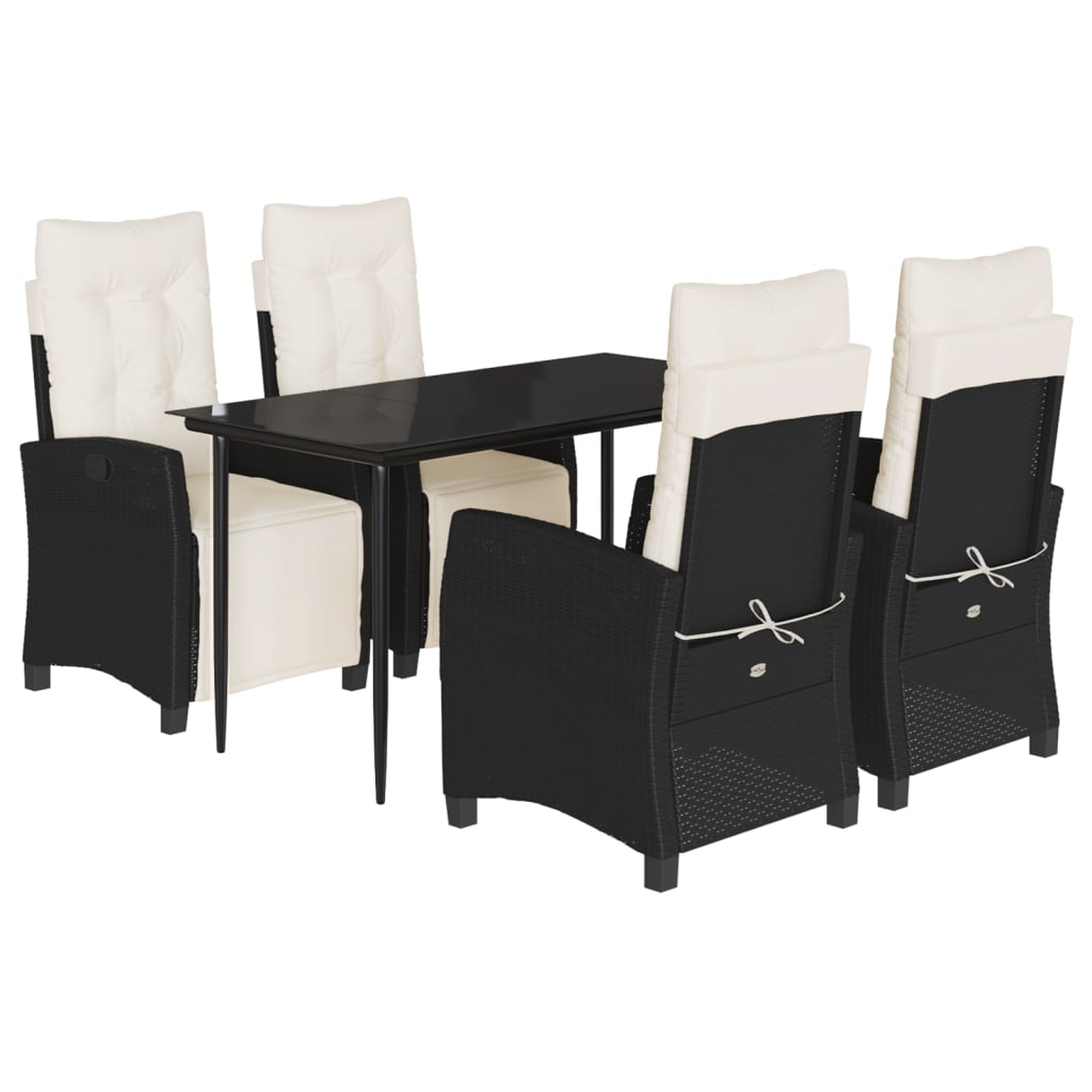 5-tlg. Garten-Essgruppe mit Kissen Schwarz Poly Rattan