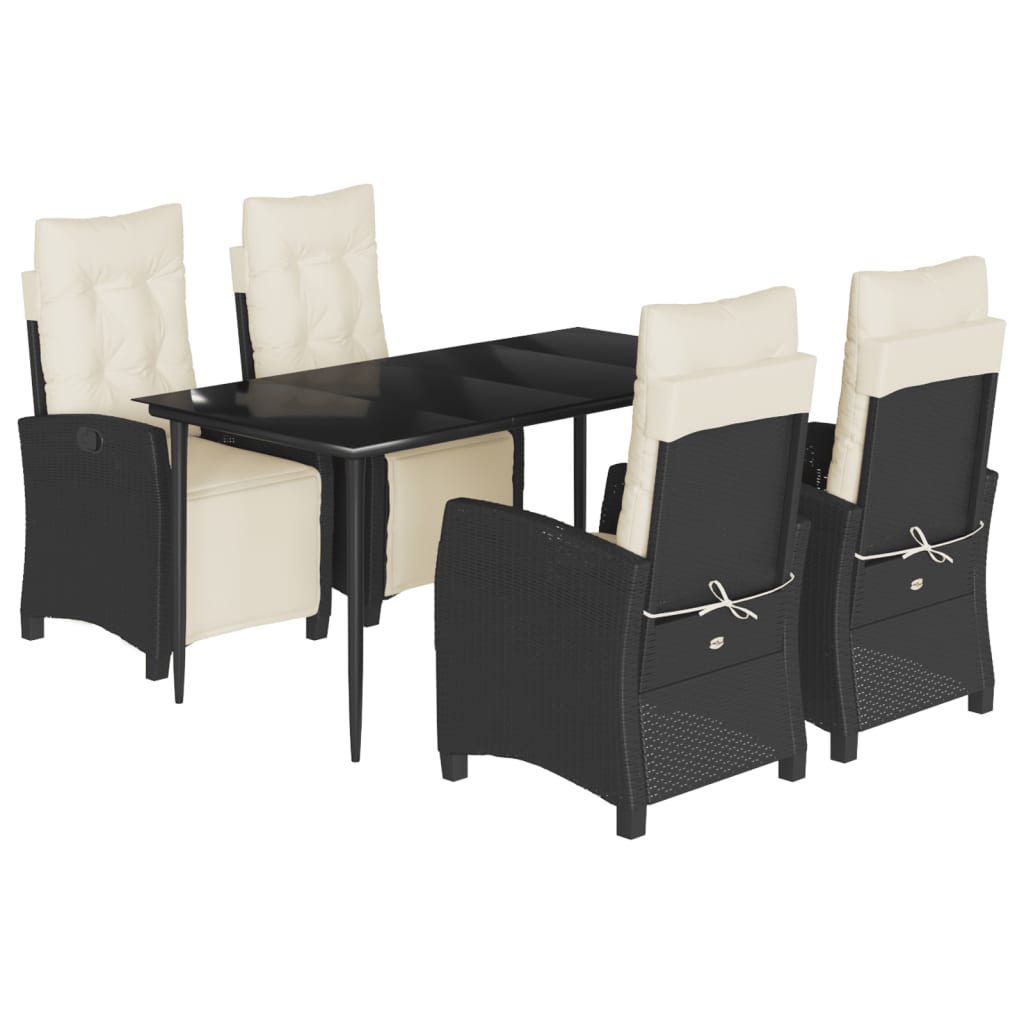 5-tlg. Garten-Essgruppe mit Kissen Schwarz Poly Rattan