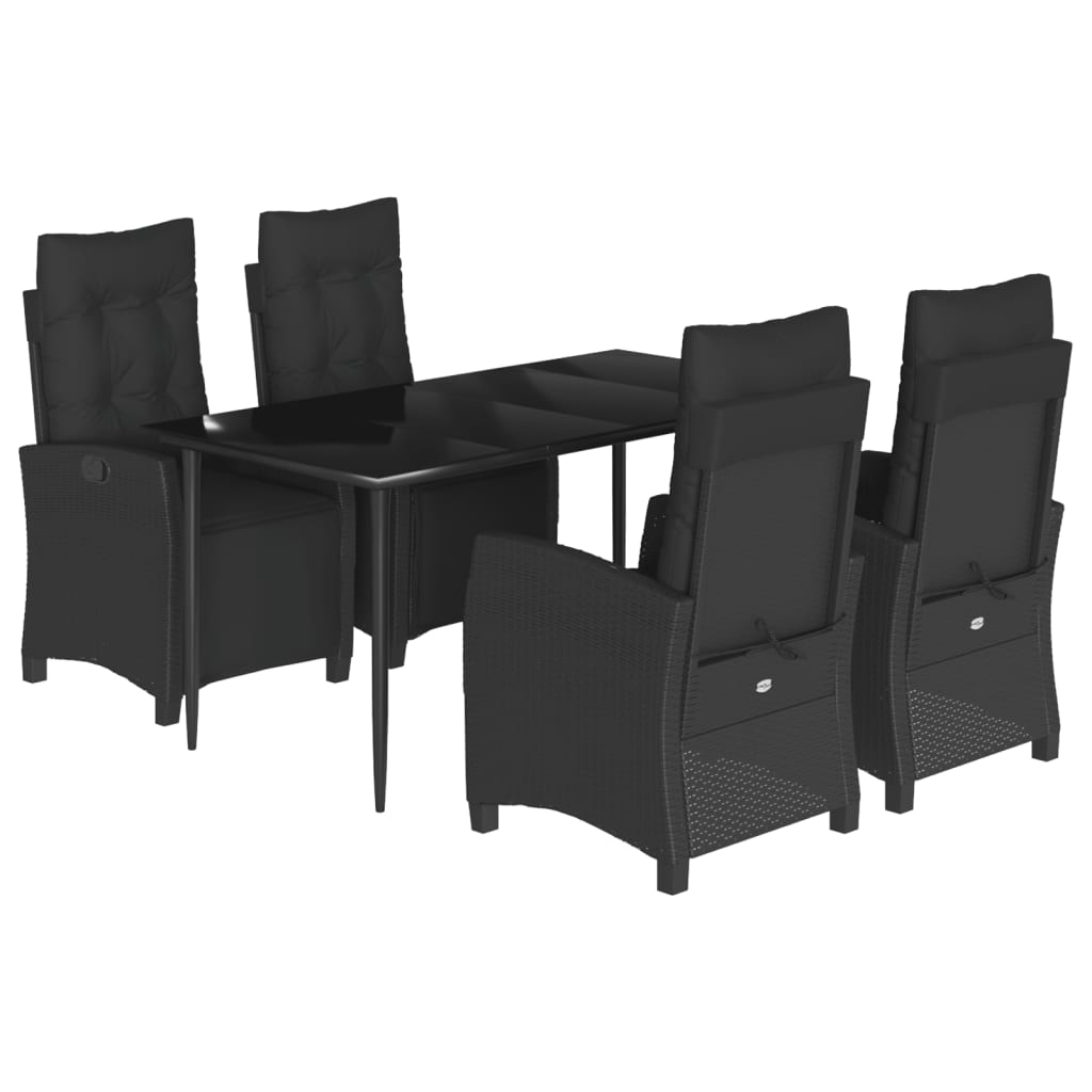 5-tlg. Garten-Essgruppe mit Kissen Schwarz Poly Rattan