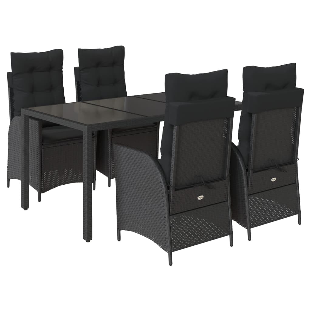 5-tlg. Garten-Essgruppe mit Kissen Schwarz Poly Rattan