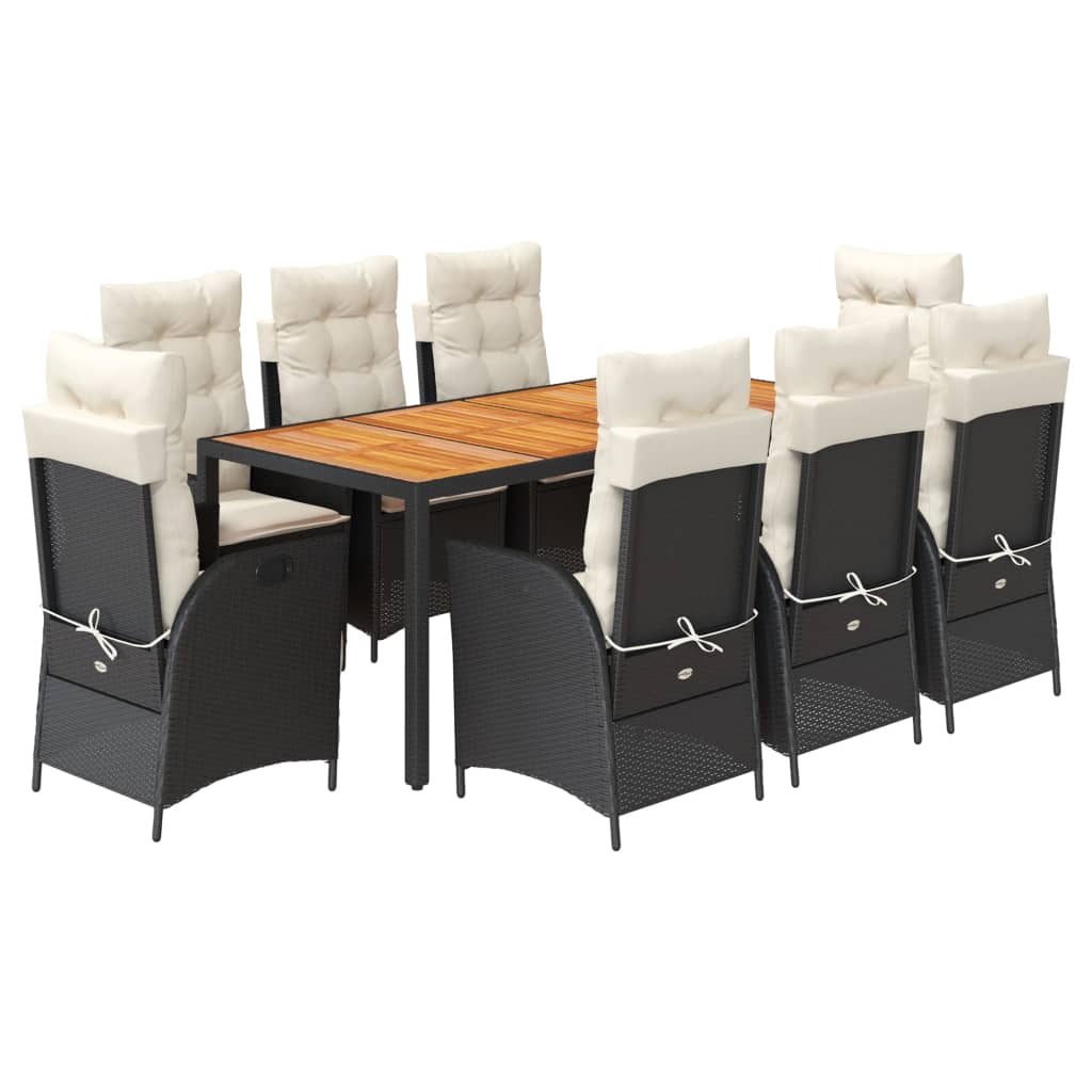 9-tlg. Garten-Essgruppe mit Kissen Schwarz Poly Rattan