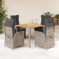 5-tlg. Garten-Essgruppe mit Kissen Grau Poly Rattan